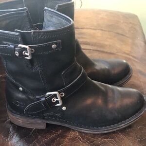 UGG Black Leather Moto Ankle Boots 6.5